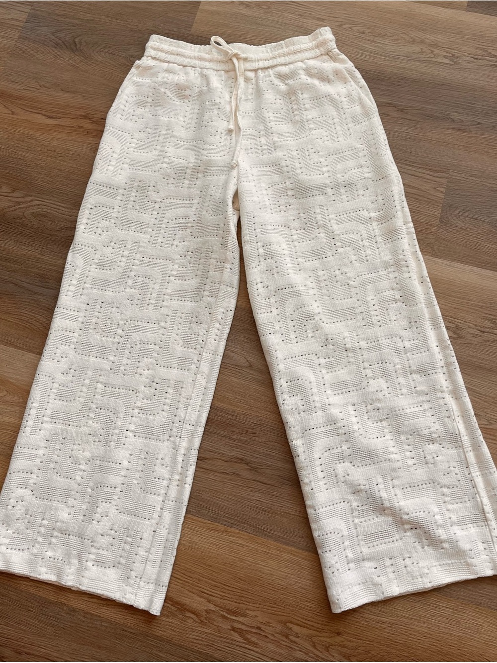 Express Cream Eyelet Knit Wide Leg Pants